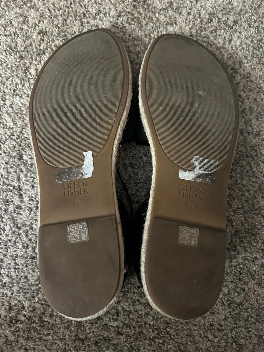 Eileen Fisher Black Mesh Espadrille Flat Sandals,‎ Size 11.5